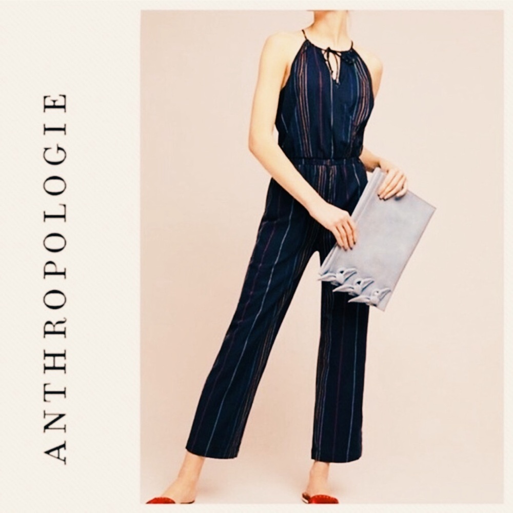 Moving Sale! Anthropologie Dolan Striped Halter Jumpsuit Medium EUC